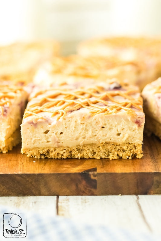 Exclusive PB & J Cheesecake Bars - No Bake