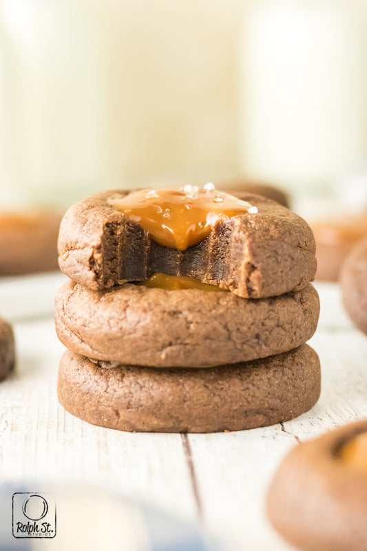 Exclusive Chocolate Caramel Thumbprint Cookies