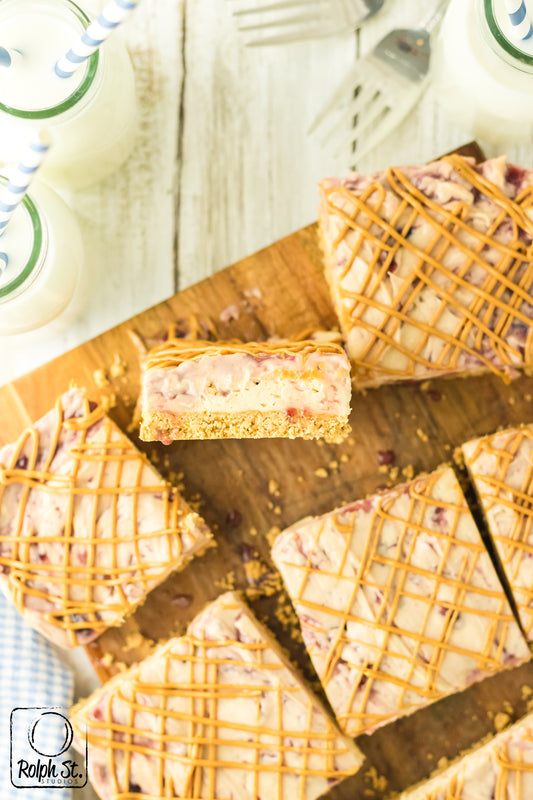 Exclusive PB & J Cheesecake Bars - No Bake